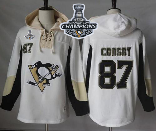 Penguins #87 Sidney Crosby White Pullover Hoodie Stanley Cup Finals Champions Stitched NHL Jersey